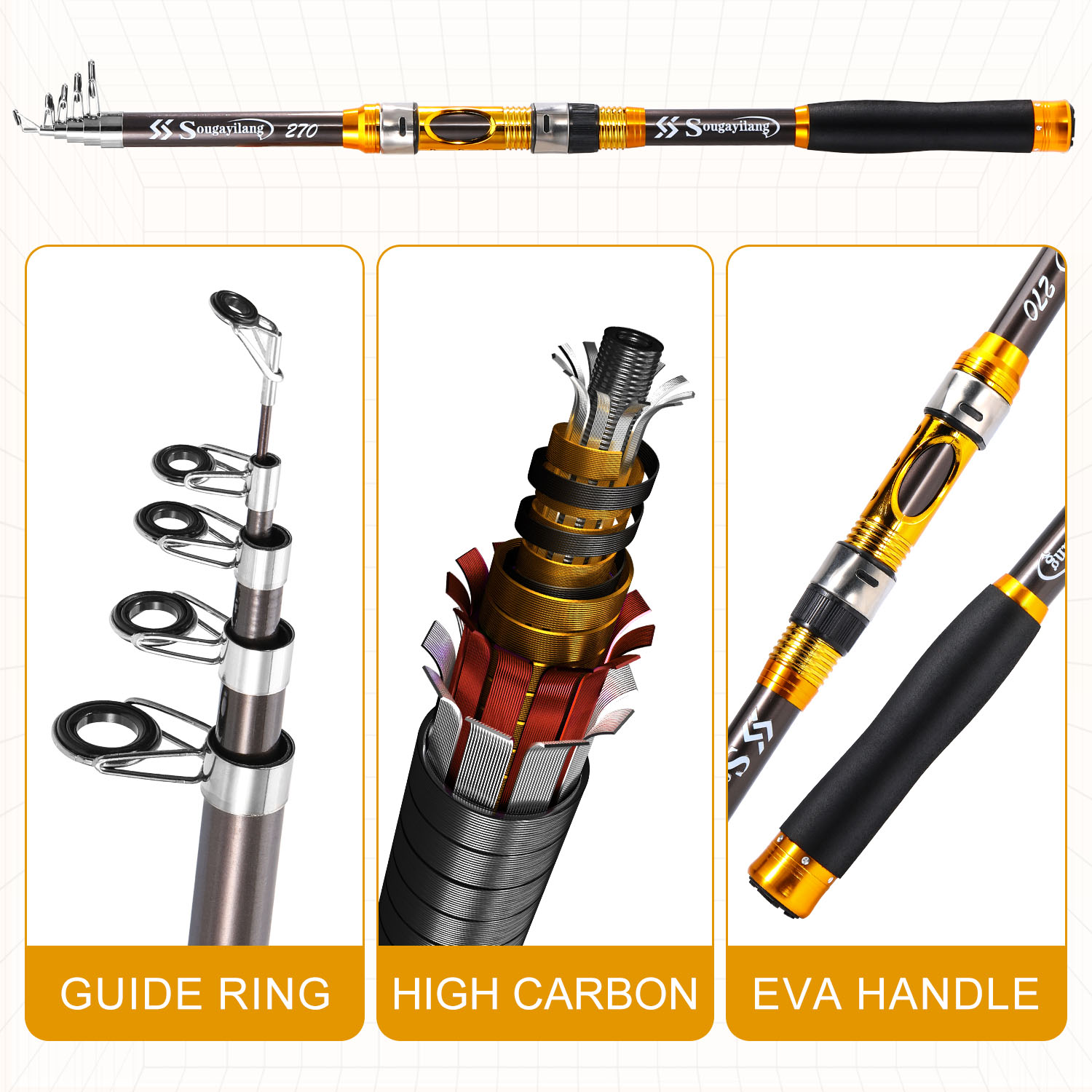 Sougayilang 2.1m-3.0m Spinning - đánh giá và giá Fishing Rod Surf